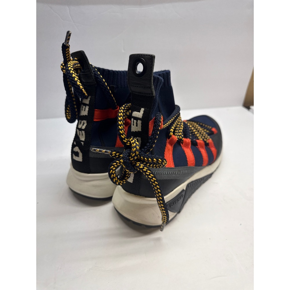 Diesel S-KBY Sock Sneakers Navy Blue Orange High Top Knit Shoes. Size 9